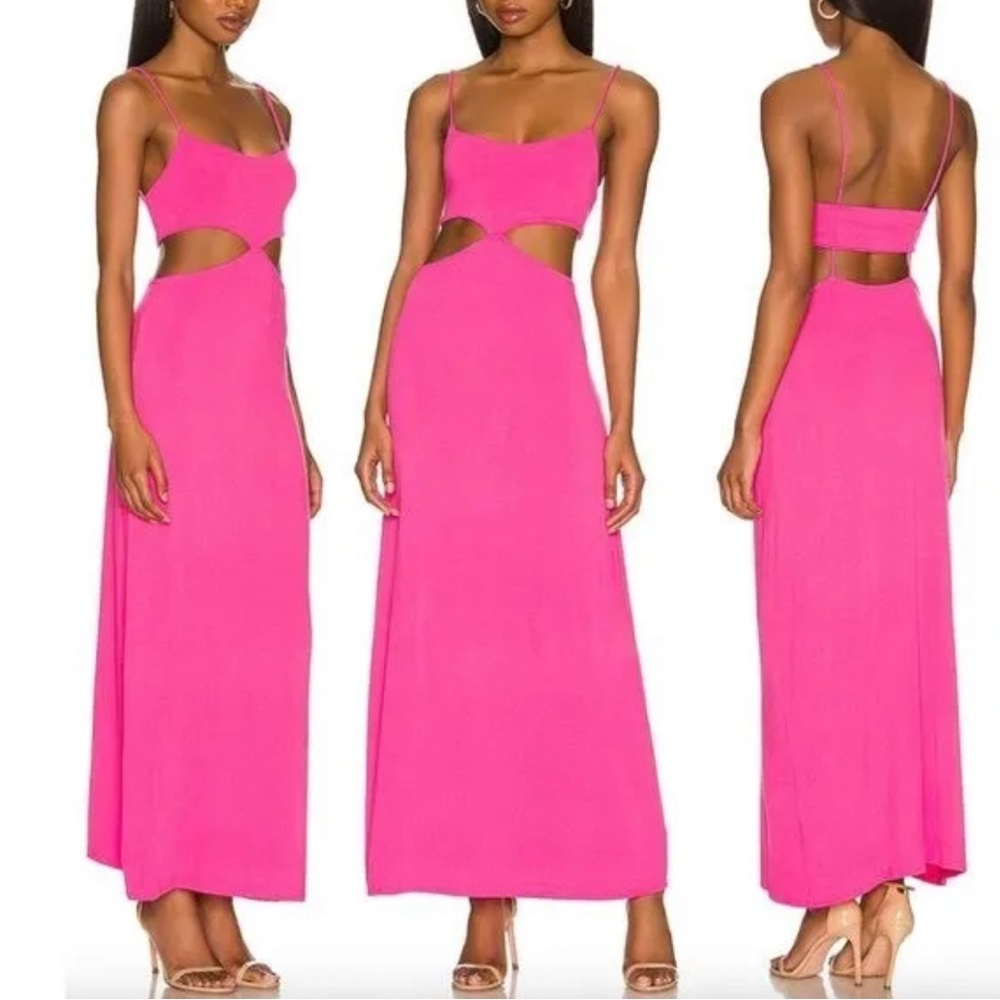 Free People Piper Fuchsia Pink Sleeveless Cutout Midi Maxi Casual Dress L 12/14
